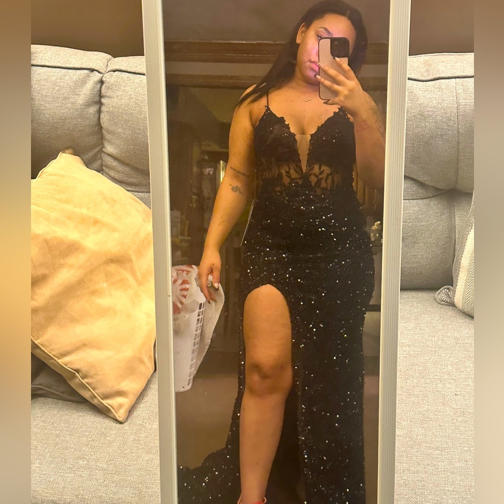 Black sequin prom dress
